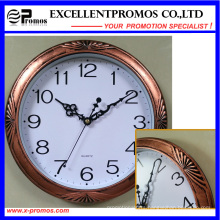 Copper-Colored Frame Logo Printing Round Plastic Wall Clock (Item20)